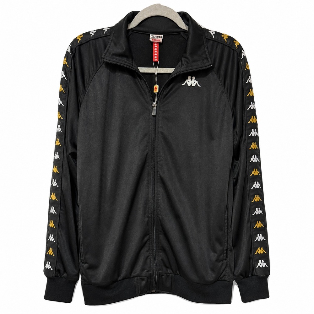 Kappa Womens Track Jacket Medium Black Gold White Omini Logo Tape Full Zip